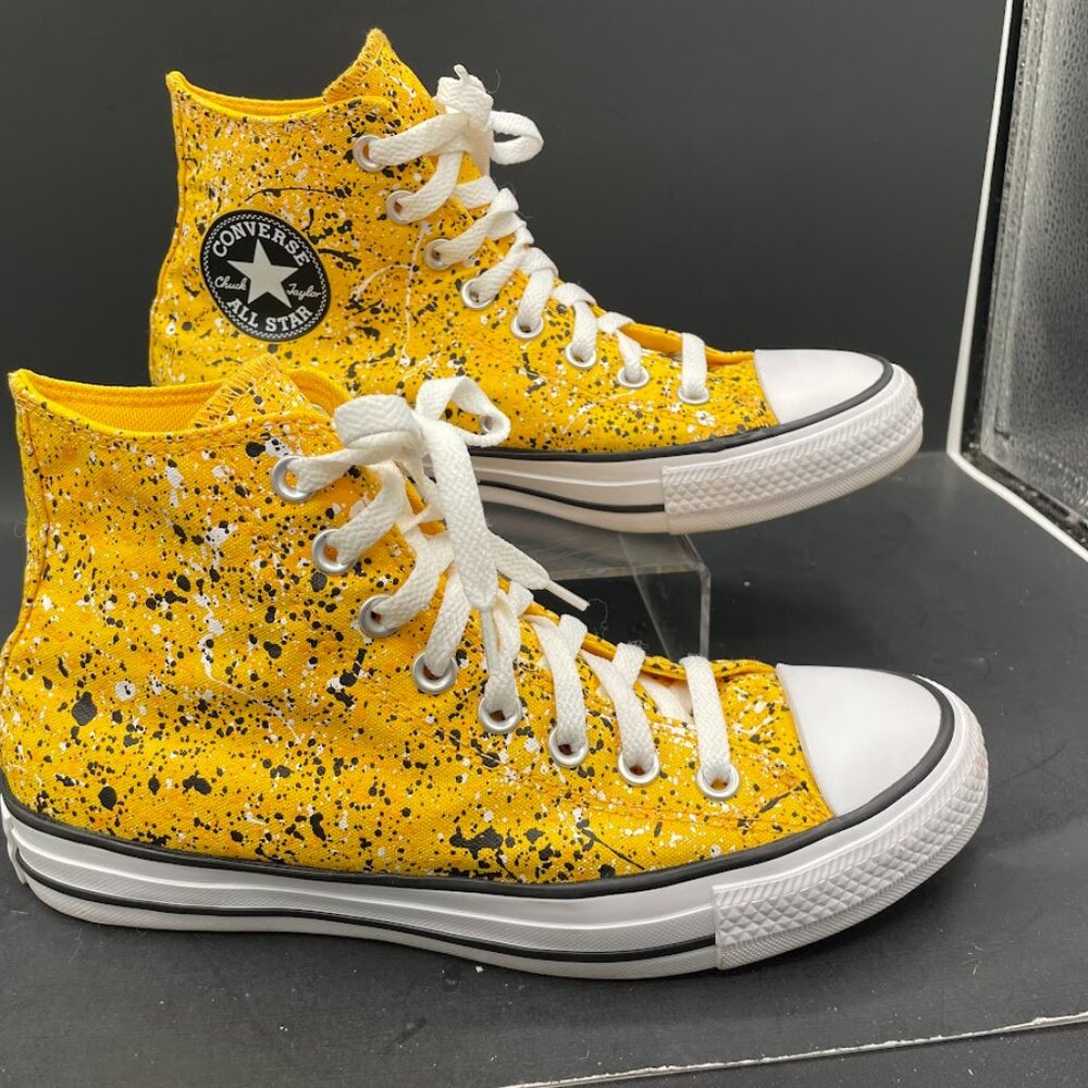 Women Converse All Star Paint Splatter Chuck High Top Yellow Amarillo Sz 8.5